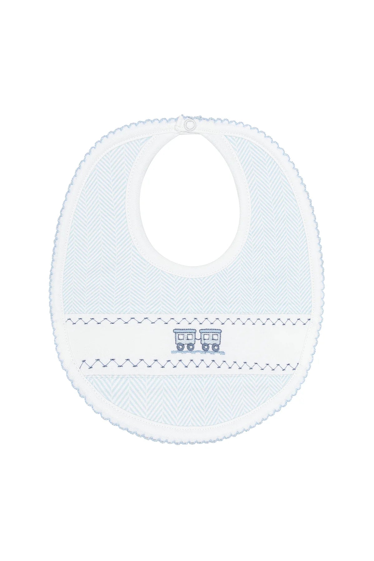 Nellapima | Blue Herringbone Embroidered Bib and Burp Cloth Set