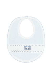 Nellapima | Blue Herringbone Embroidered Bib and Burp Cloth Set