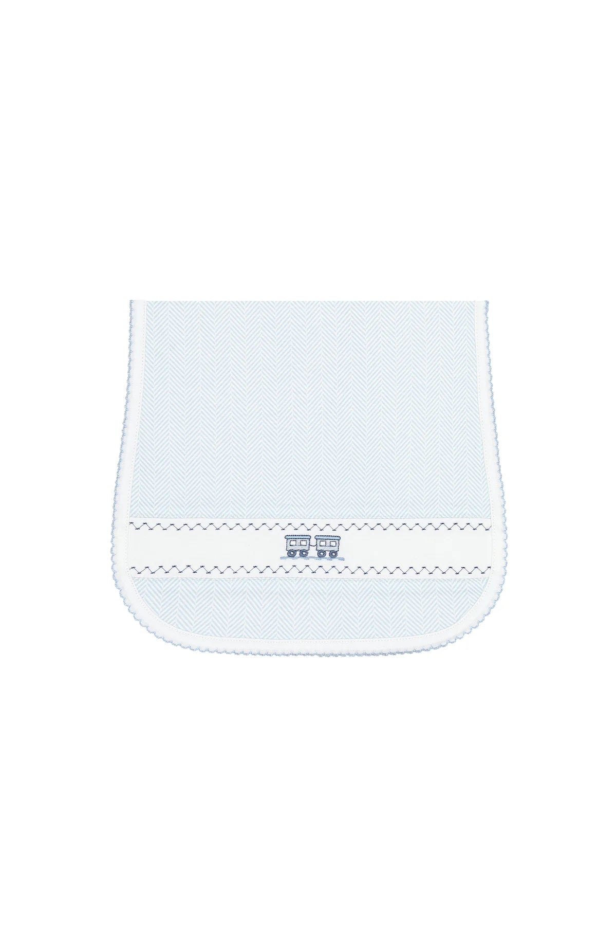 Nellapima | Blue Herringbone Embroidered Bib and Burp Cloth Set