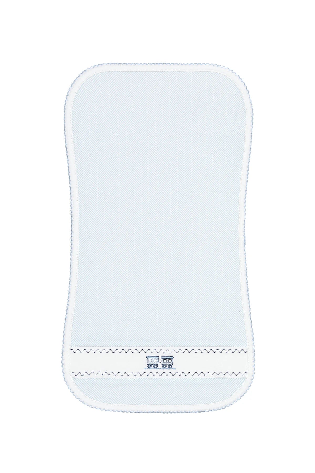 Nellapima | Blue Herringbone Embroidered Bib and Burp Cloth Set