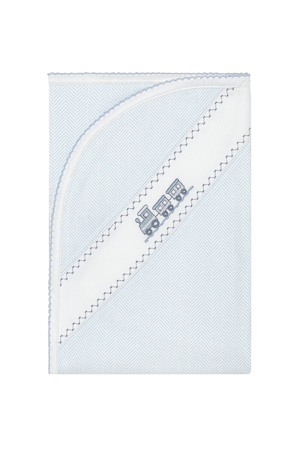 Nellapina | Blue Herringbone Embroidered Receiving Blanket