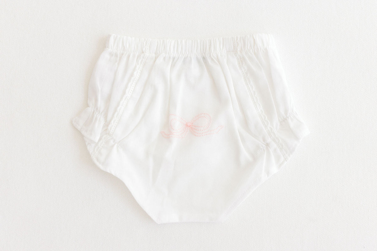 Terry Tots Diaper Cover -White with Pink Embroidered Bow