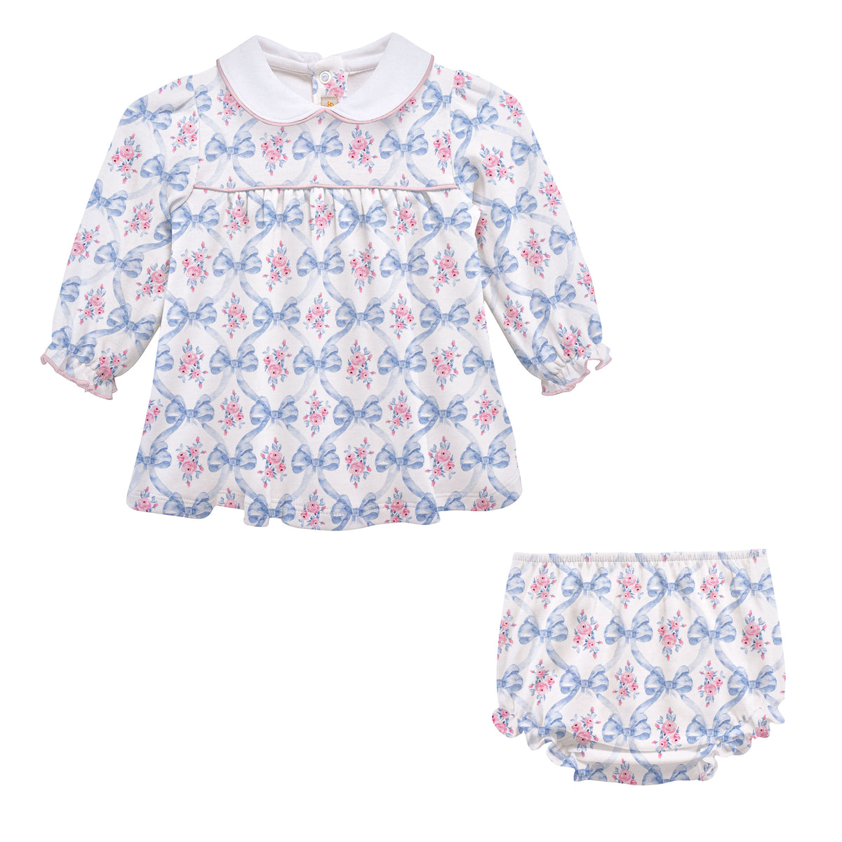 Baby Club Chic | Bows and Blooms Pima Dress w/ Round Collar