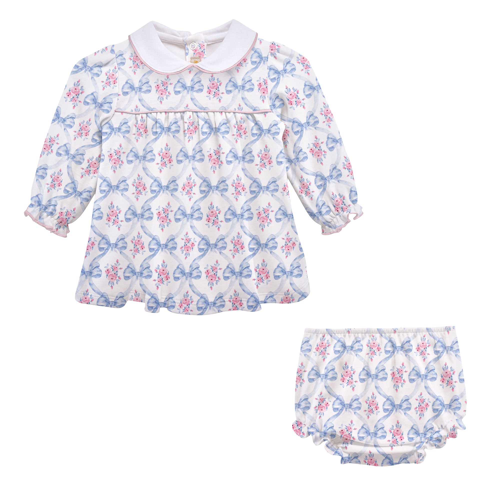 Baby Club Chic | Bows and Blooms Pima Dress w/ Round Collar