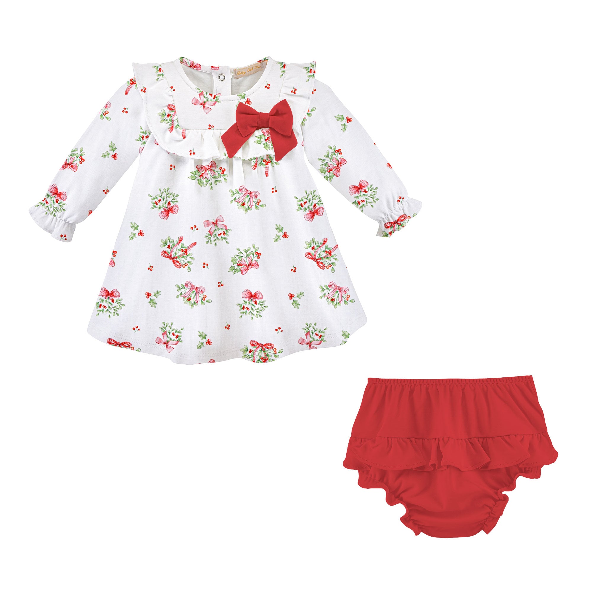 Baby Club Chic | Mistletoe Kisses Pima Dress with Ruffle Bottom