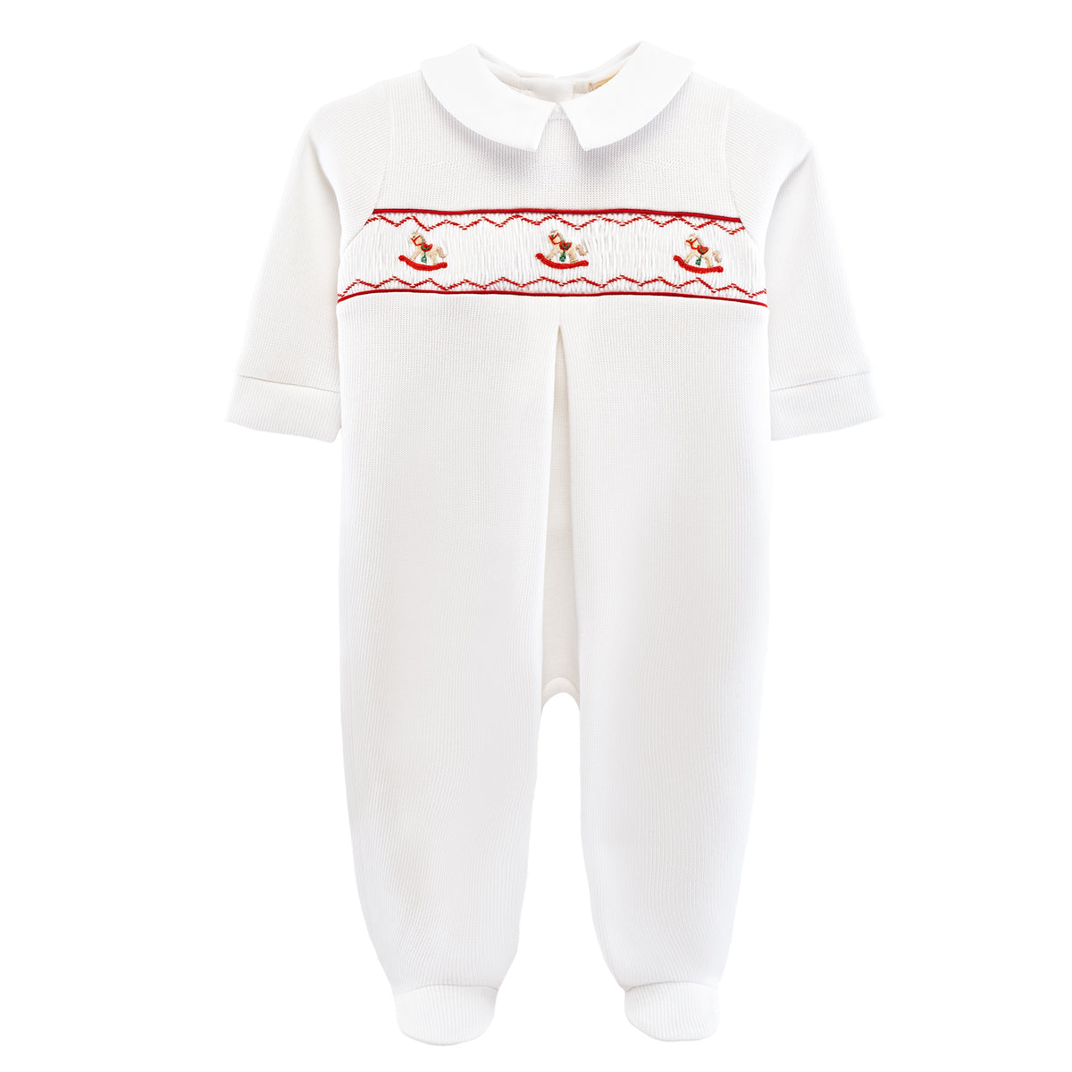 Baby Club Chic | My First Christmas Pima Jacquard Smocked Footie w/ Collar