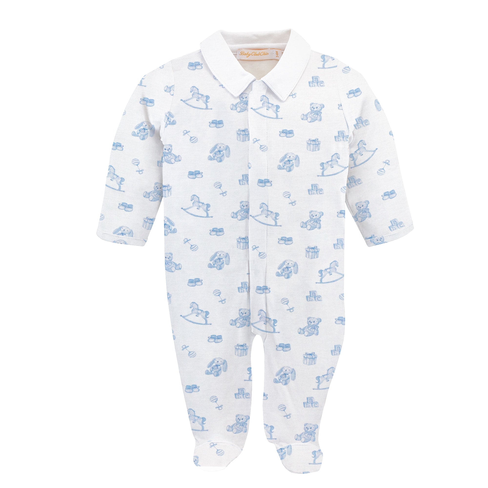 Baby Club Chic | Tiny Baby Boys Pima Footie w/ Collar