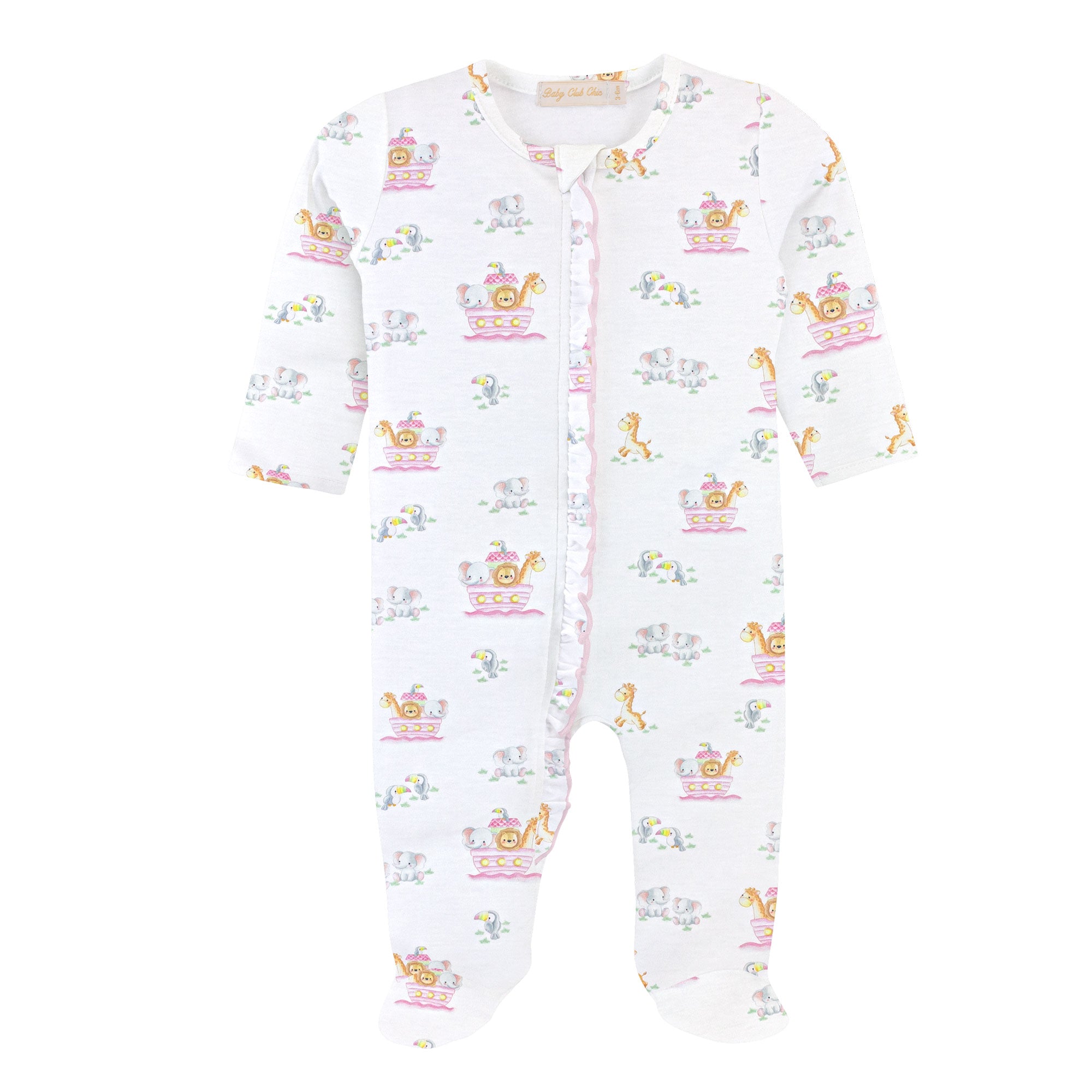 Baby Club Chic |  Noah's Ark Pima Zipped Footie with Ruffles