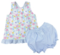 James & Lottie Poppy Pinafore Bloomer Set in Vintage Floral