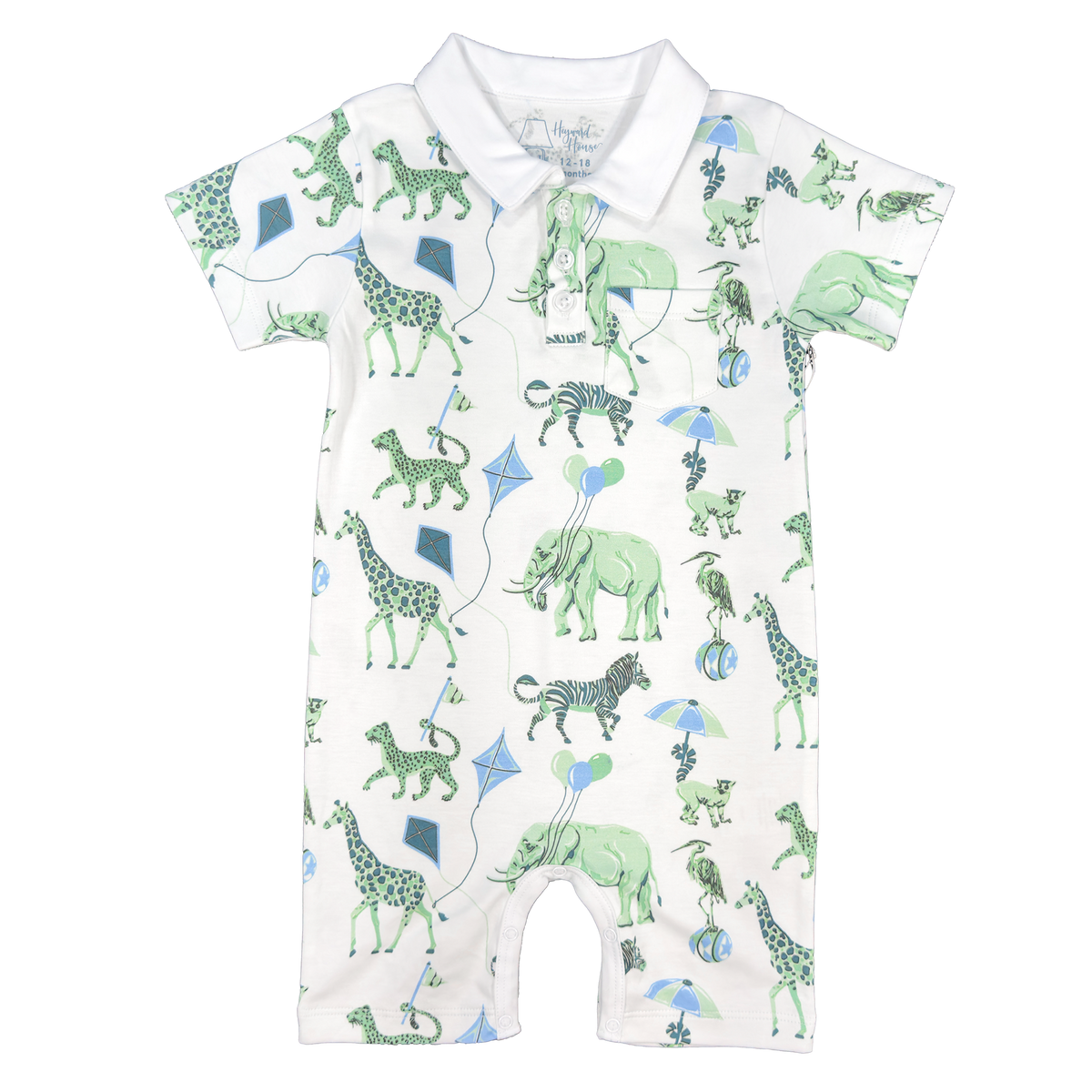 Heyward House Collared Playtime Romper in Spearmint Safari