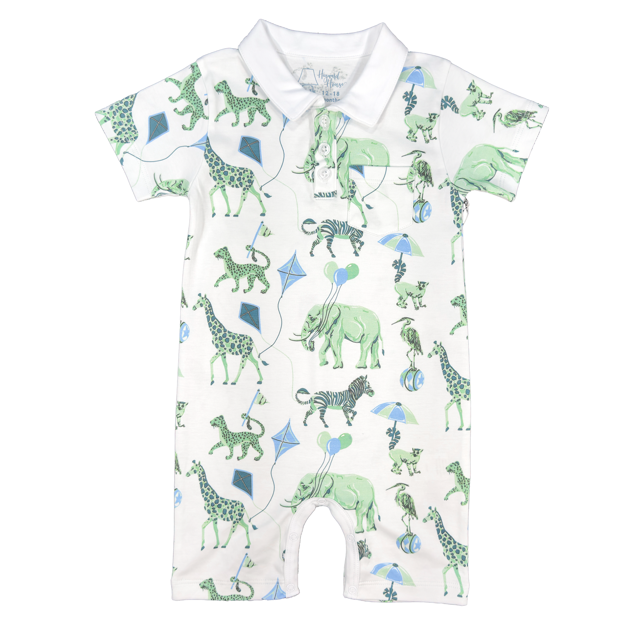 Heyward House Collared Playtime Romper in Spearmint Safari