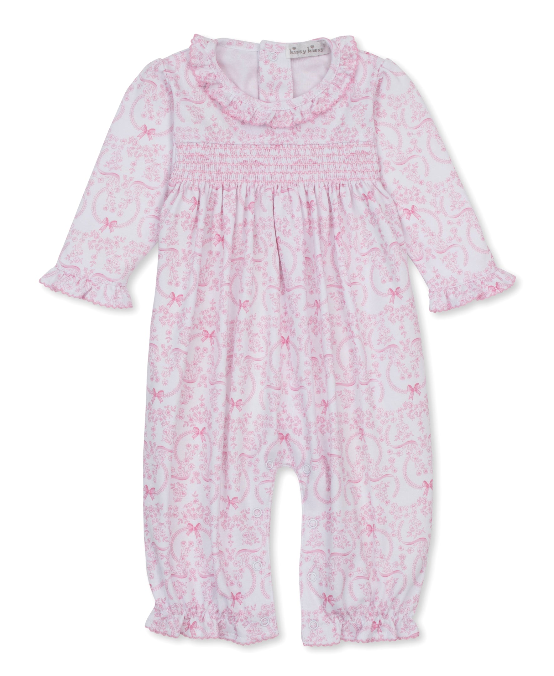 Kissy Kissy | Delicate Blooming Bows Pink Smocked Playsuit