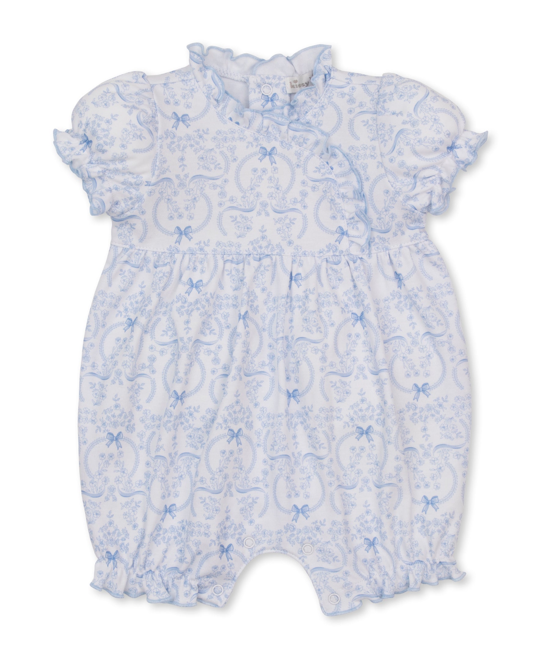 Kissy Kissy |Delicate Blooming Bows Blue Short Playsuit