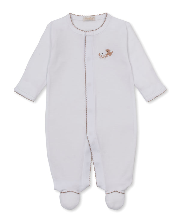 Kissy Kissy | Premier Puppy Paws White/Brown Hand Emb. Footie