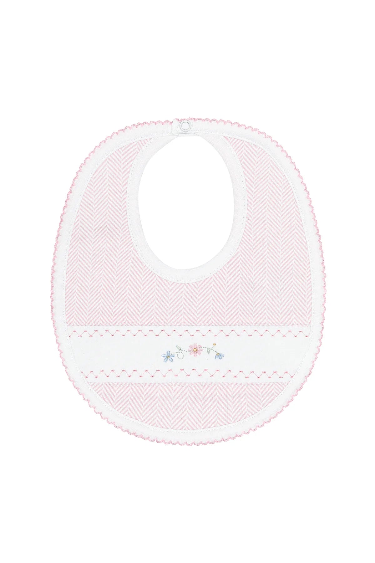 Nellapima | Pink Herringbone Embroidered Burp Cloth and Bib Set