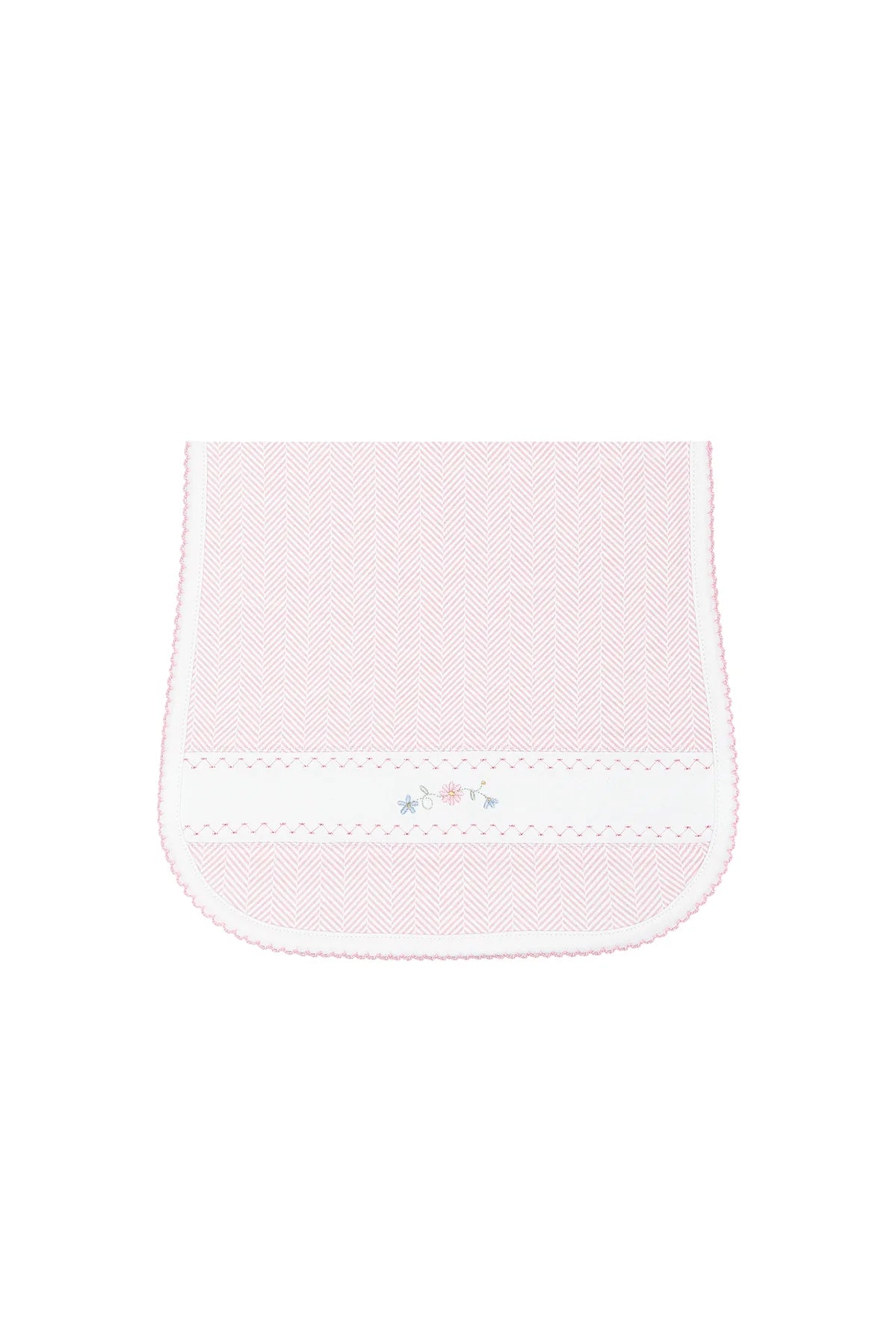 Nellapima | Pink Herringbone Embroidered Burp Cloth and Bib Set