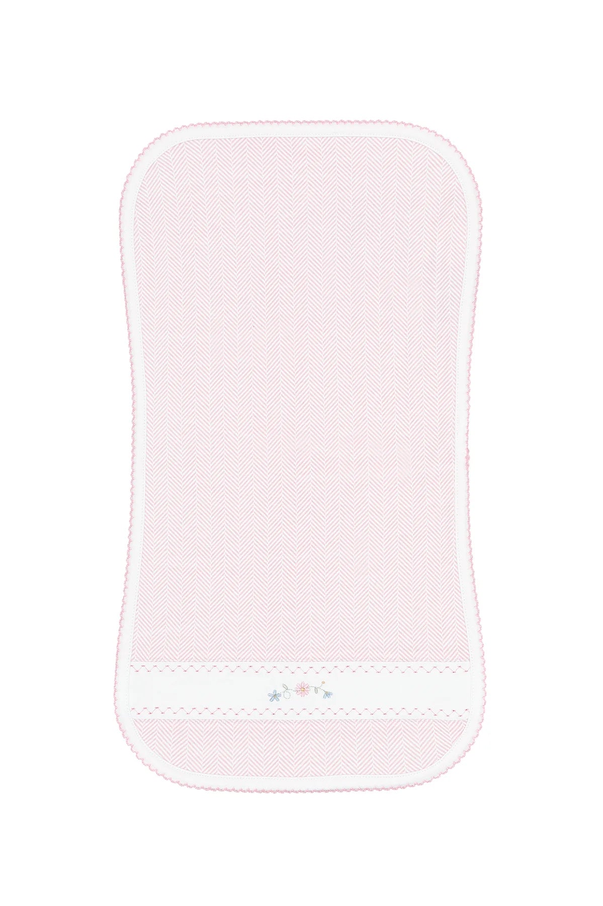 Nellapima | Pink Herringbone Embroidered Burp Cloth and Bib Set