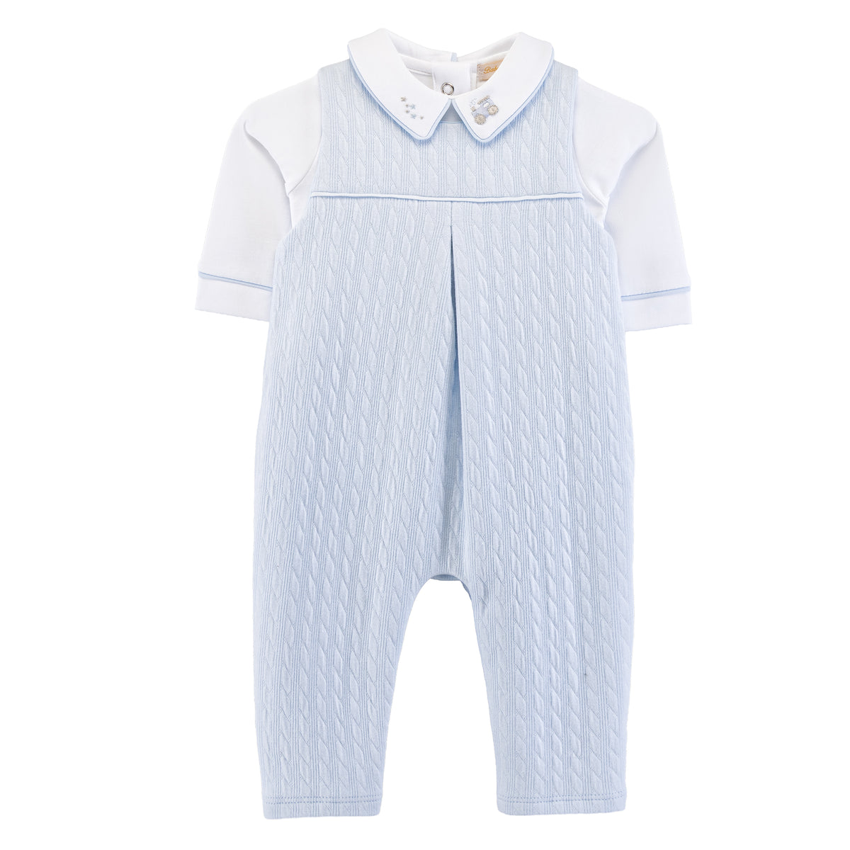 Baby Club Chic | Little Train Pima Jacquard Overall w/ Embroidered Collar Set