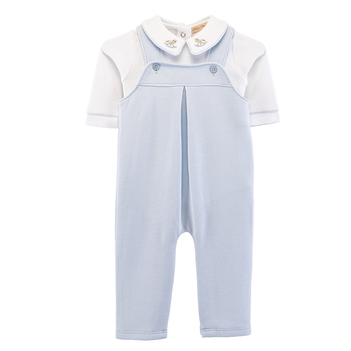 Baby Club Chic | Rocking Horse Pima Jacquard Overall Set w/ Embroidered Collar Bodysuit
