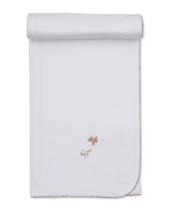 Kissy Kissy | Premier Puppy Paws White/Brown Hand Emb. Blanket