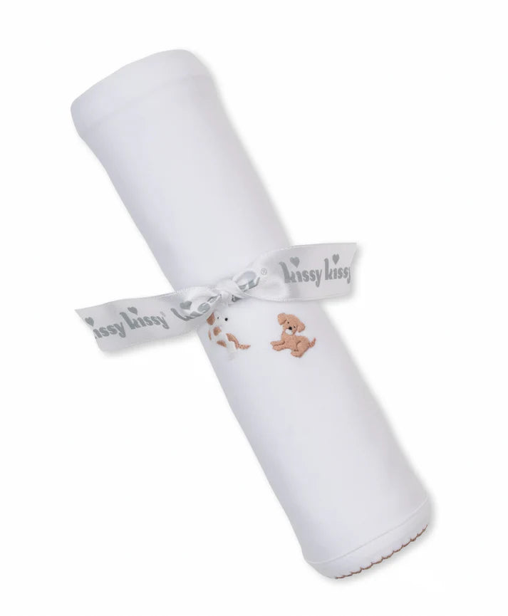 Kissy Kissy | Premier Puppy Paws White/Brown Hand Emb. Blanket