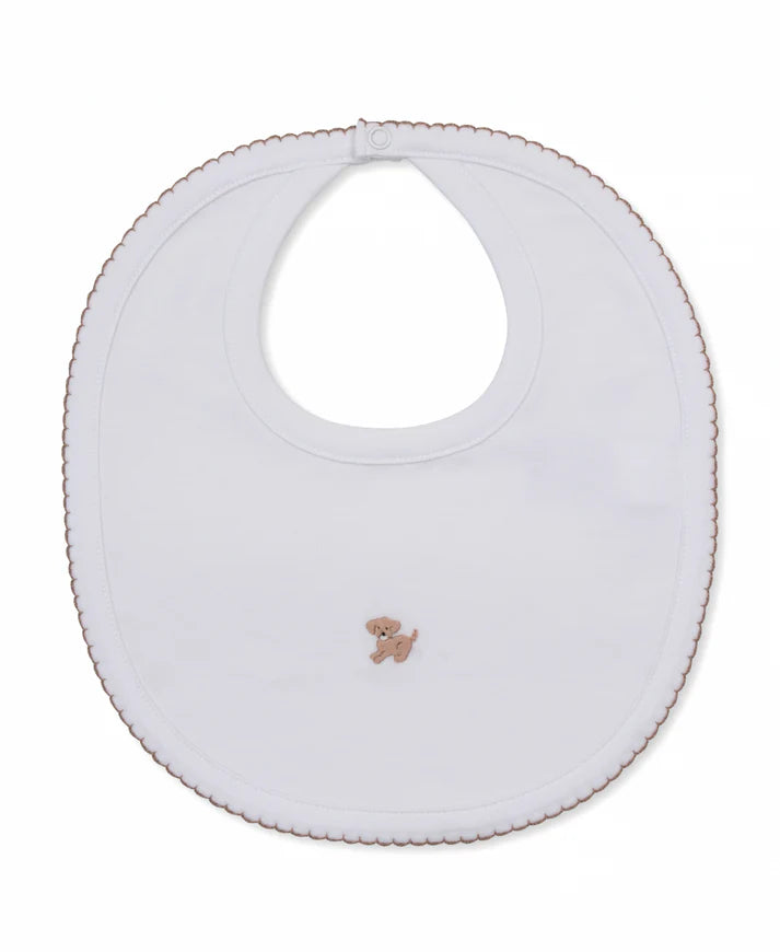 Kissy Kissy | Premier Puppy Paws White/Brown Hand Emb. Bib