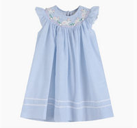 Lil Cactus Blue Seersucker Easter Bunny Smocked Bishop Dress