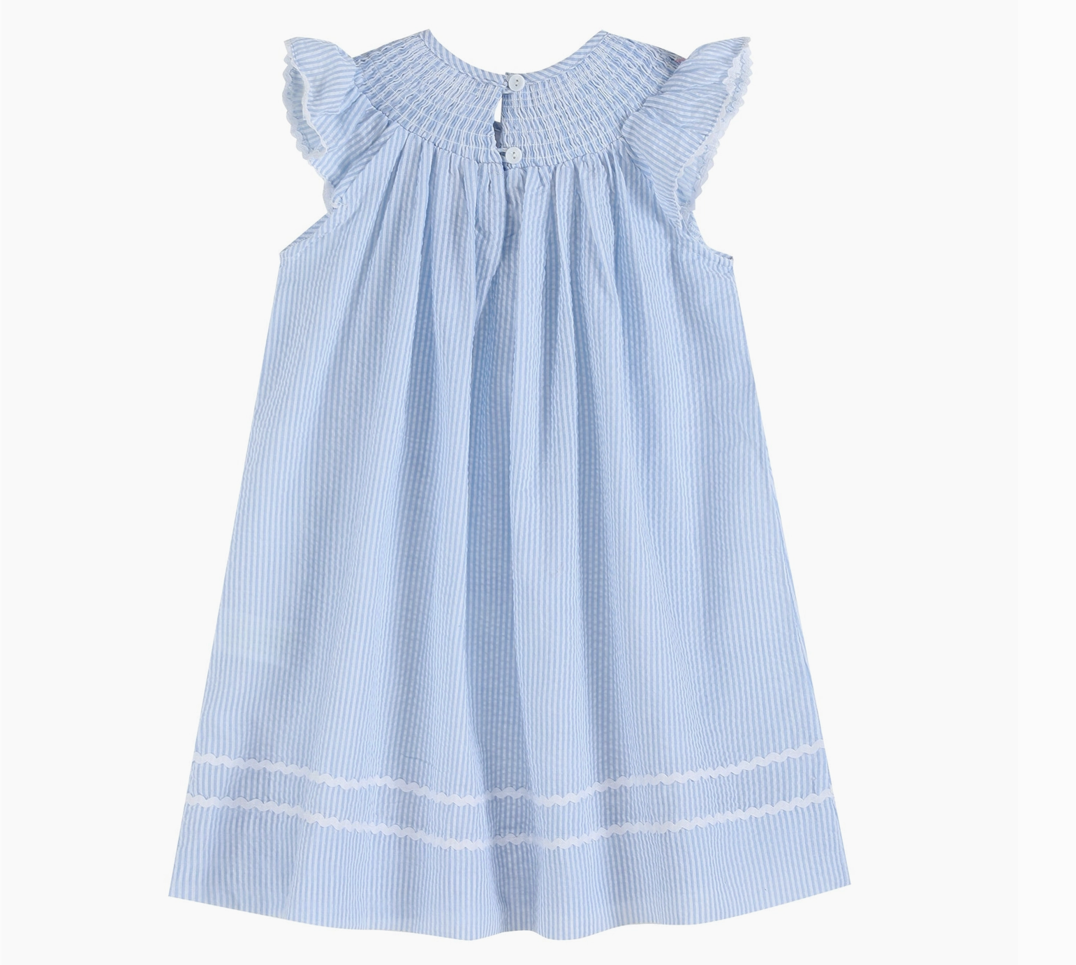 Lil Cactus Blue Seersucker Easter Bunny Smocked Bishop Dress