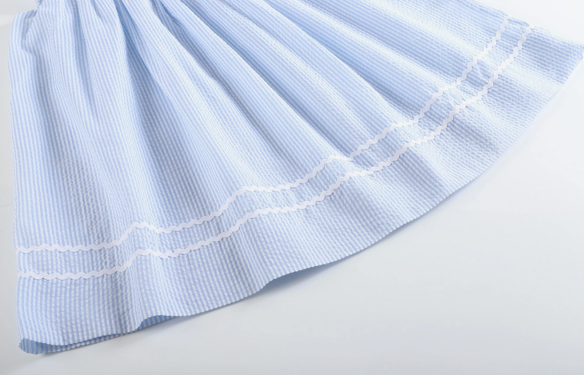 Lil Cactus Blue Seersucker Easter Bunny Smocked Bishop Dress