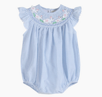 Lil Cactus Blue Seersucker Bunny Smocked Flutter Romper