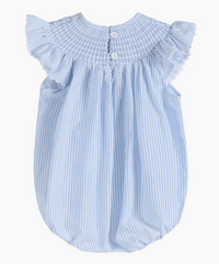 Lil Cactus Blue Seersucker Bunny Smocked Flutter Romper