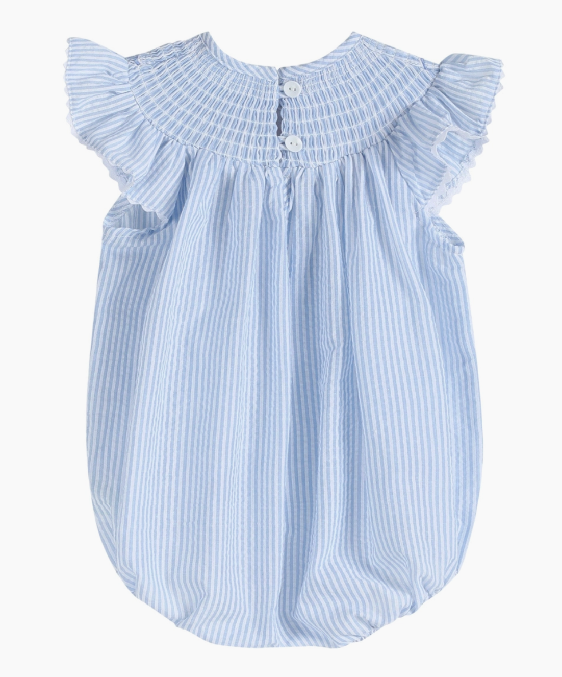 Lil Cactus Blue Seersucker Bunny Smocked Flutter Romper