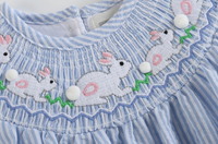 Lil Cactus Blue Seersucker Bunny Smocked Flutter Romper