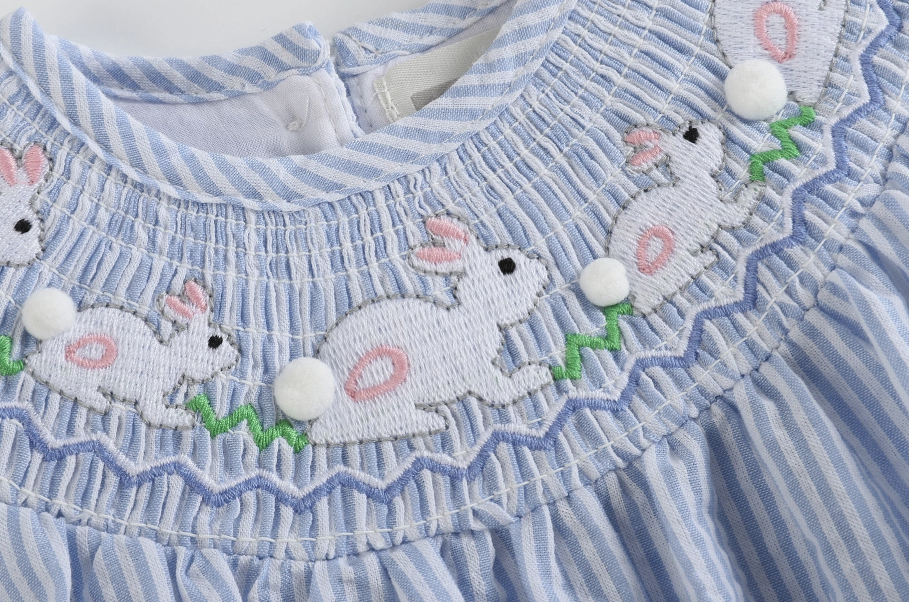 Lil Cactus Blue Seersucker Bunny Smocked Flutter Romper