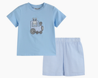 Lil Cactus Blue Easter Train T-Shirt and Seersucker Shorts Set