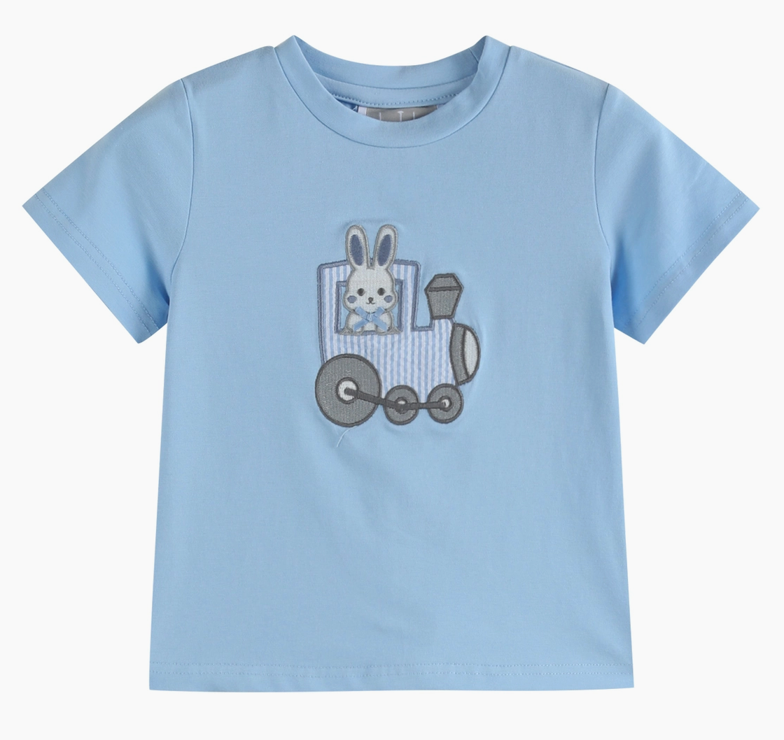 Lil Cactus Blue Easter Train T-Shirt and Seersucker Shorts Set