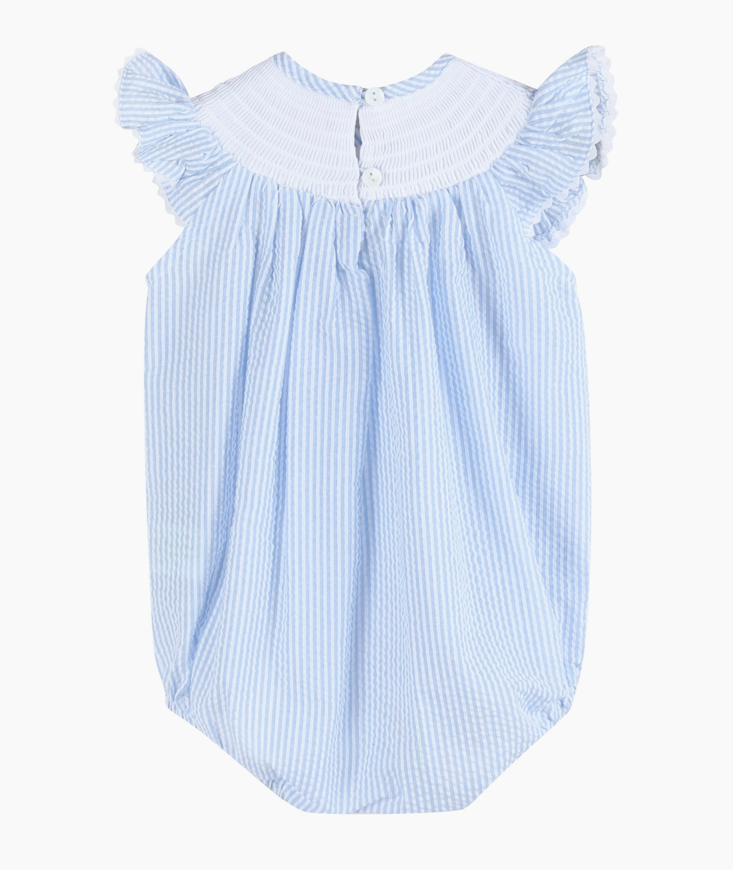 Lil Cactus Light Blue Seersucker Easter Bunny Smocked Flutter Romper