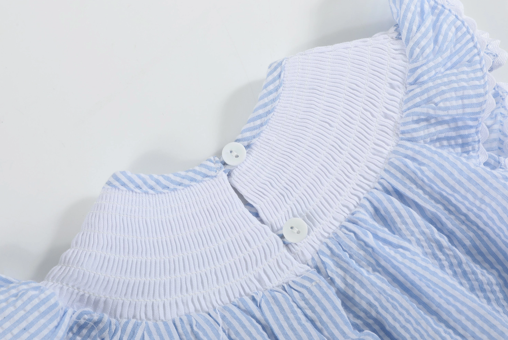 Lil Cactus Light Blue Seersucker Easter Bunny Smocked Flutter Romper