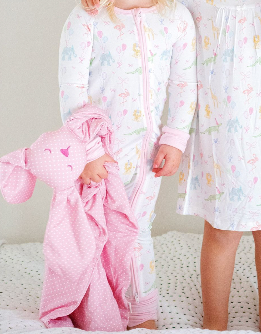 Uptown Baby | Pink Polka Dots Bunny Lovey + Paci Clip Holder