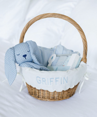 Uptown Baby | Blue Polka Dots Bunny Lovey + Paci Clip Holder