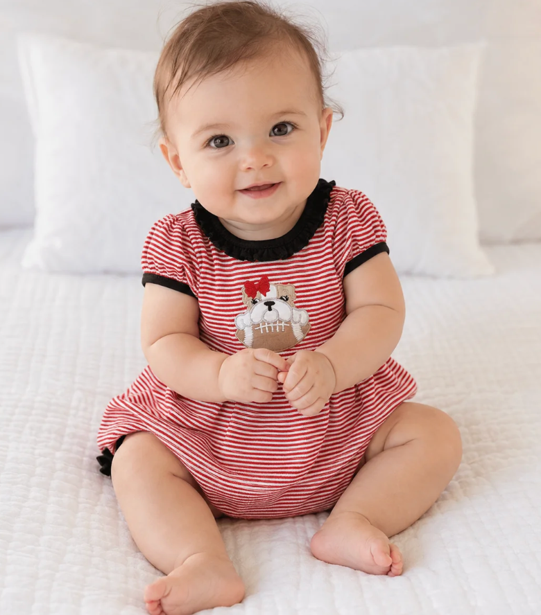 Magnolia Baby | Bulldog Pride Applique Ruffle Short Sleeve Bubble