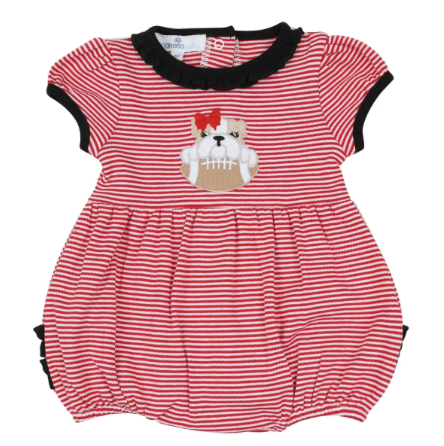 Magnolia Baby | Bulldog Pride Applique Ruffle Short Sleeve Bubble