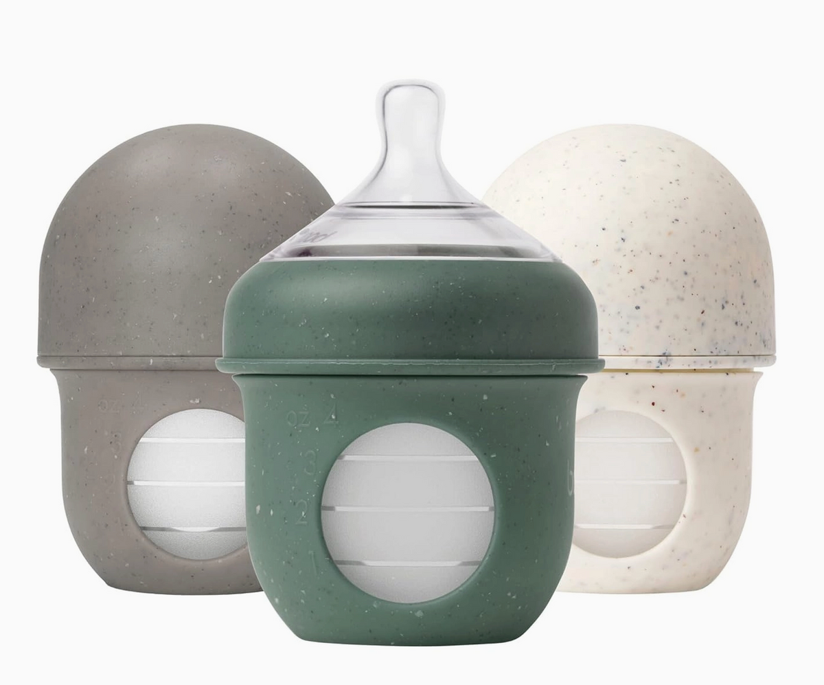 Boon Nursh |  Silicone Pouch Baby Bottles 4 oz (3pack) | Speckle Green