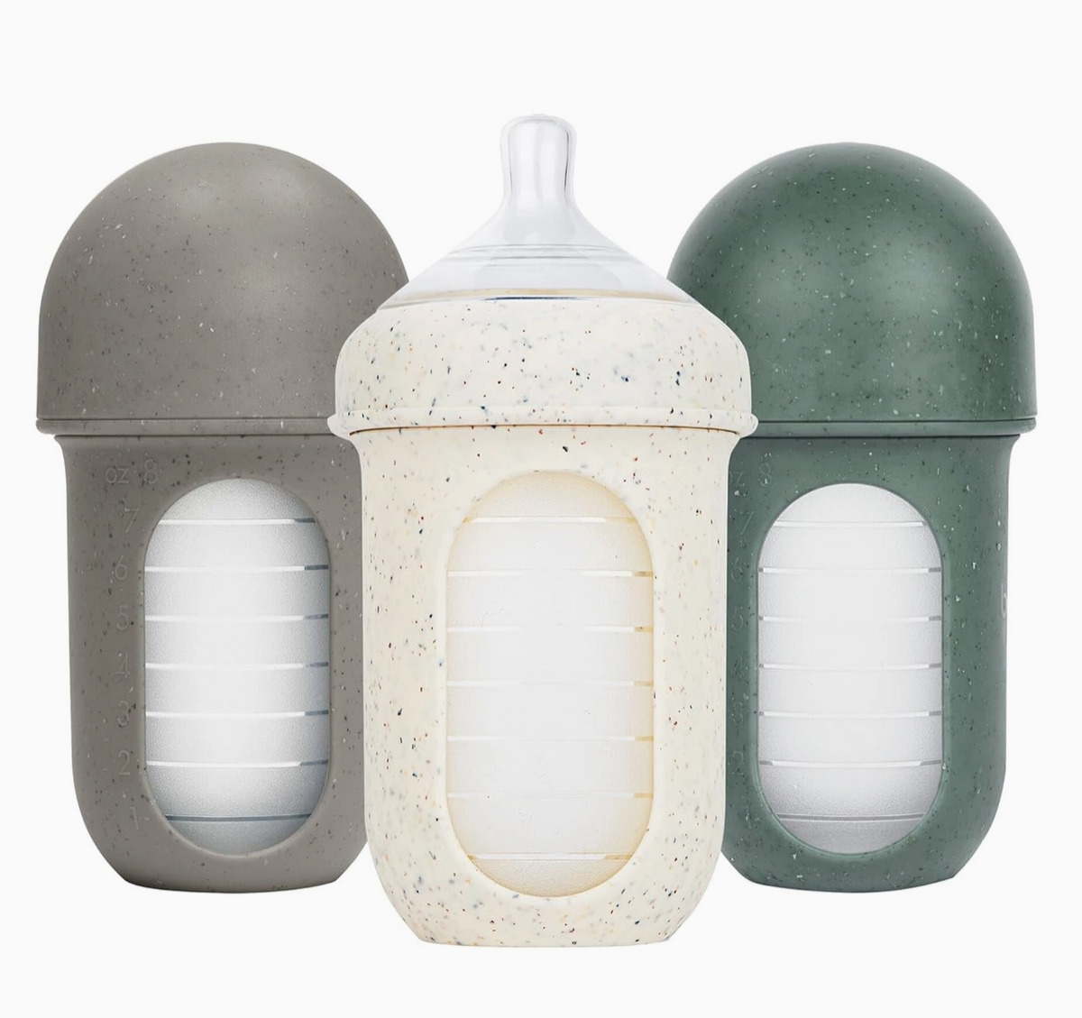 Boon Nursh | Reusable Silicone Pouch Baby Bottle Feeding 8 oz (3pack) | Speckle Green