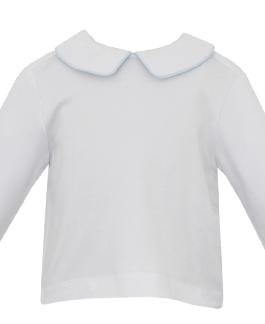 Petit Bebe | White knit boy's shirt w/ blue pipping