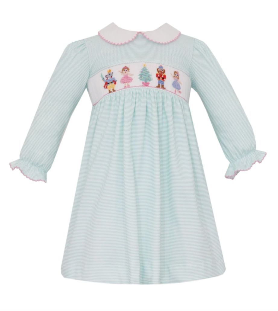 Petit Bebe | Nutcracker Aqua Knit Stripe Dress