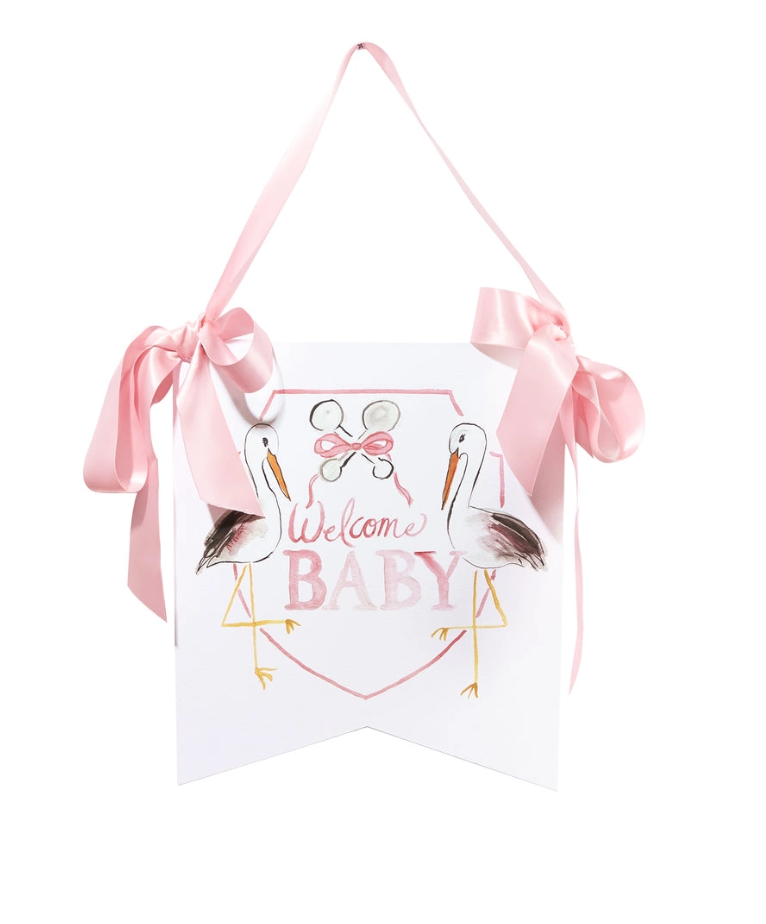 Pink "Welcome Baby" Stork Hanger