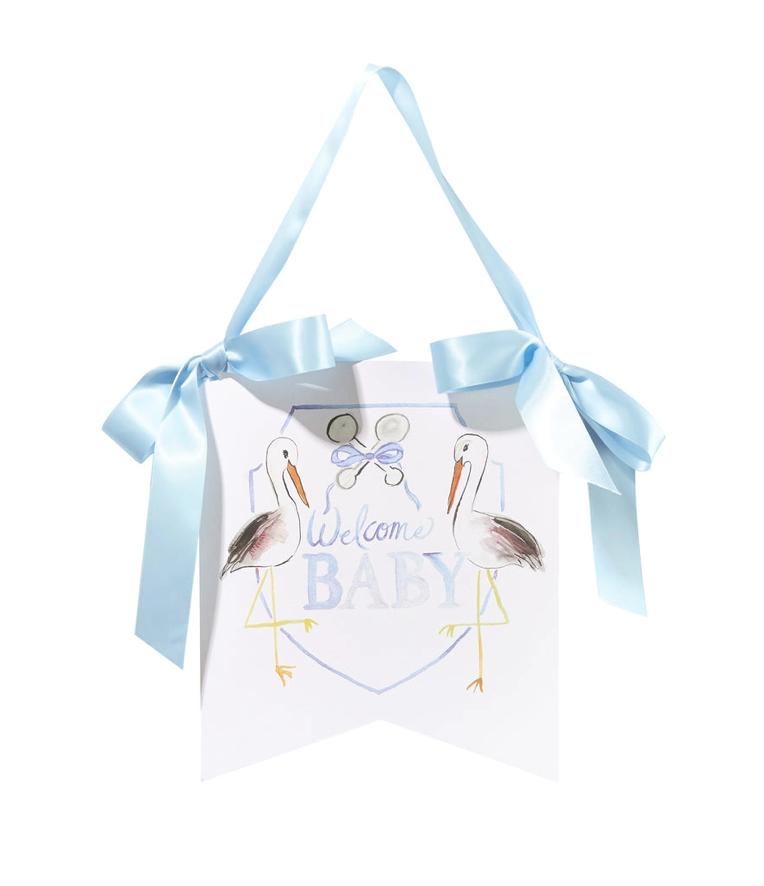 Blue "Welcome Baby" Stork Hanger