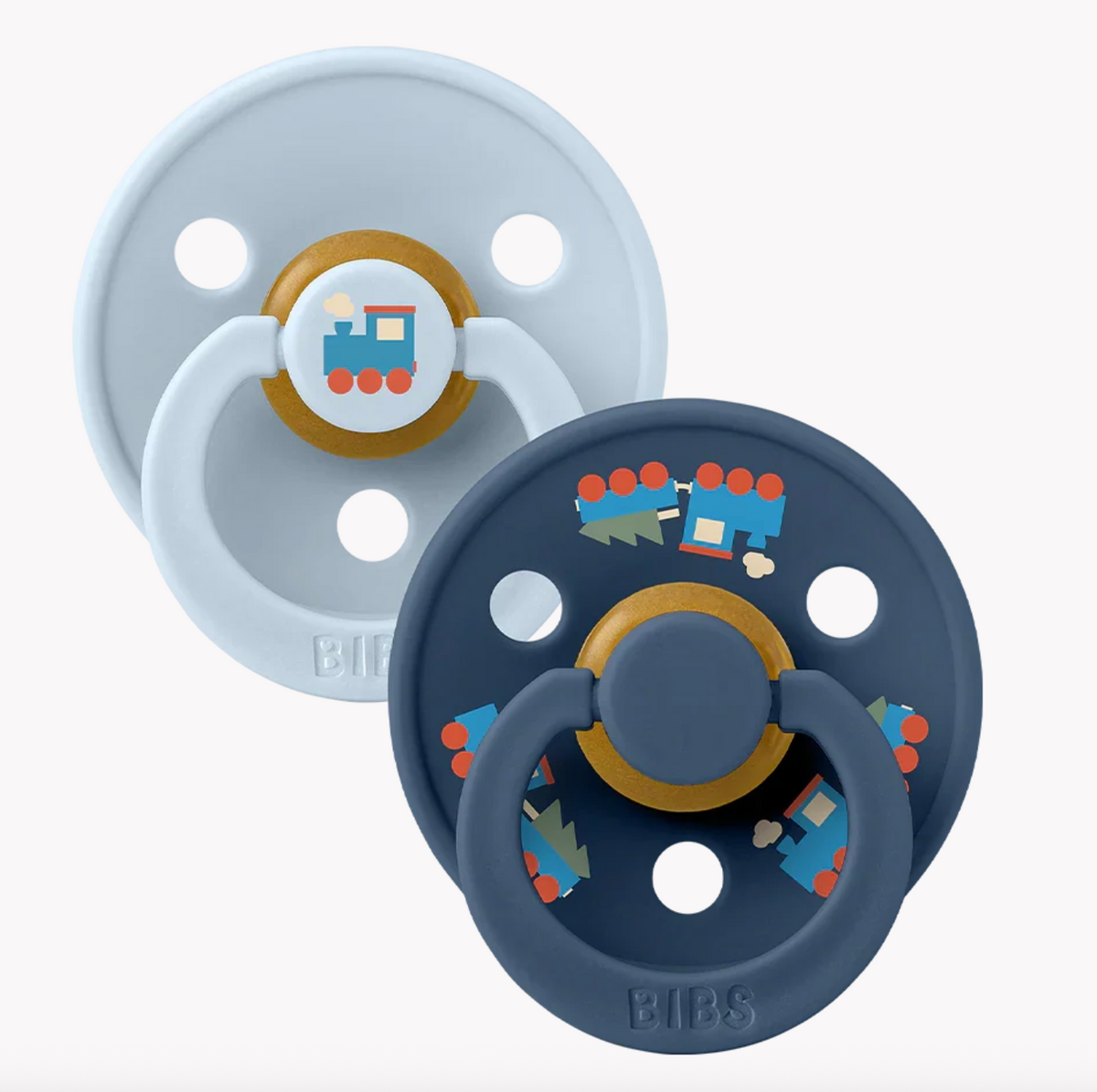 BIBS | Colour Holiday Train Pacifiers 2 Pack | Baby Blue/Steel Blue