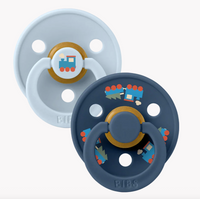 BIBS | Colour Holiday Train Pacifiers 2 Pack | Baby Blue/Steel Blue